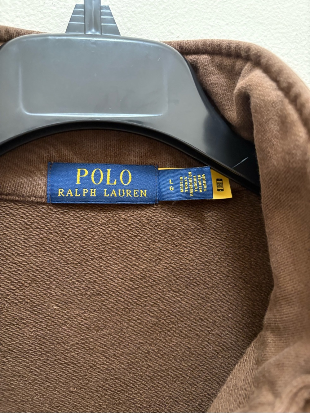 Polo Ralph Lauren Brown French Terry Quarter Zip Sweatshirt Size Large Preppy - Picture 9 of 16